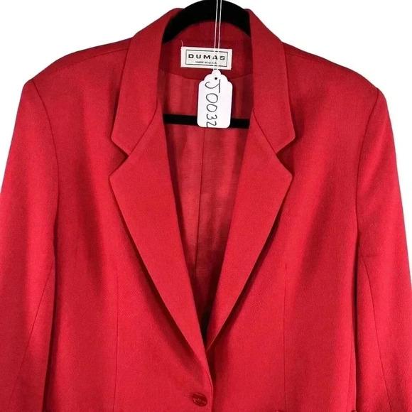 DUMAS Womens Sz XL 100% Pure Wool Blazer Lined Holiday Red Career Wear Old Money - Picture 16 of 16